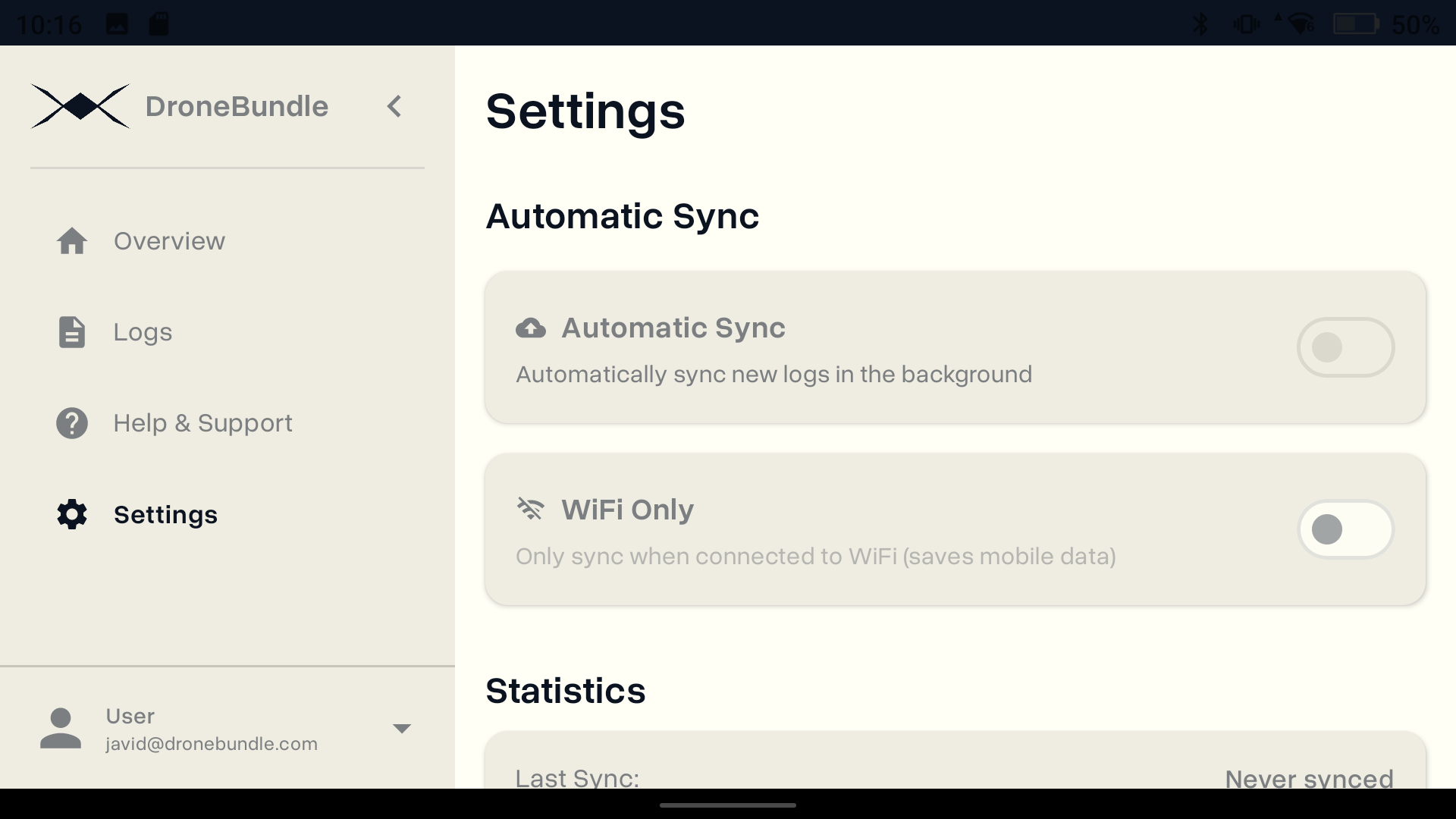 DroneBundle Android App Settings