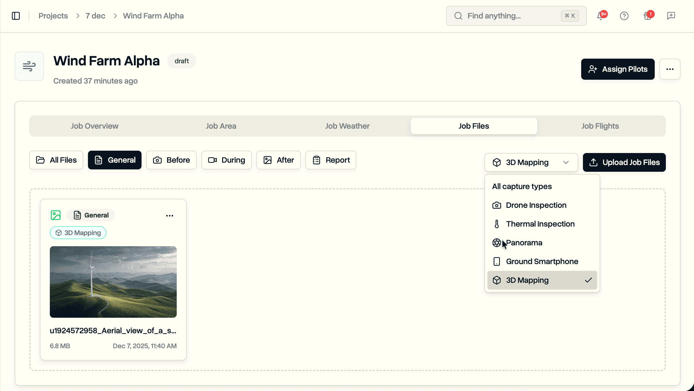 Job files with capture type filter