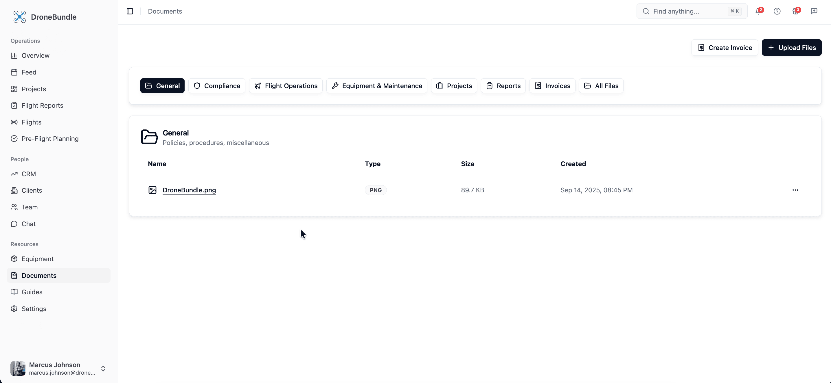 Document management interface showing file organization and download options
