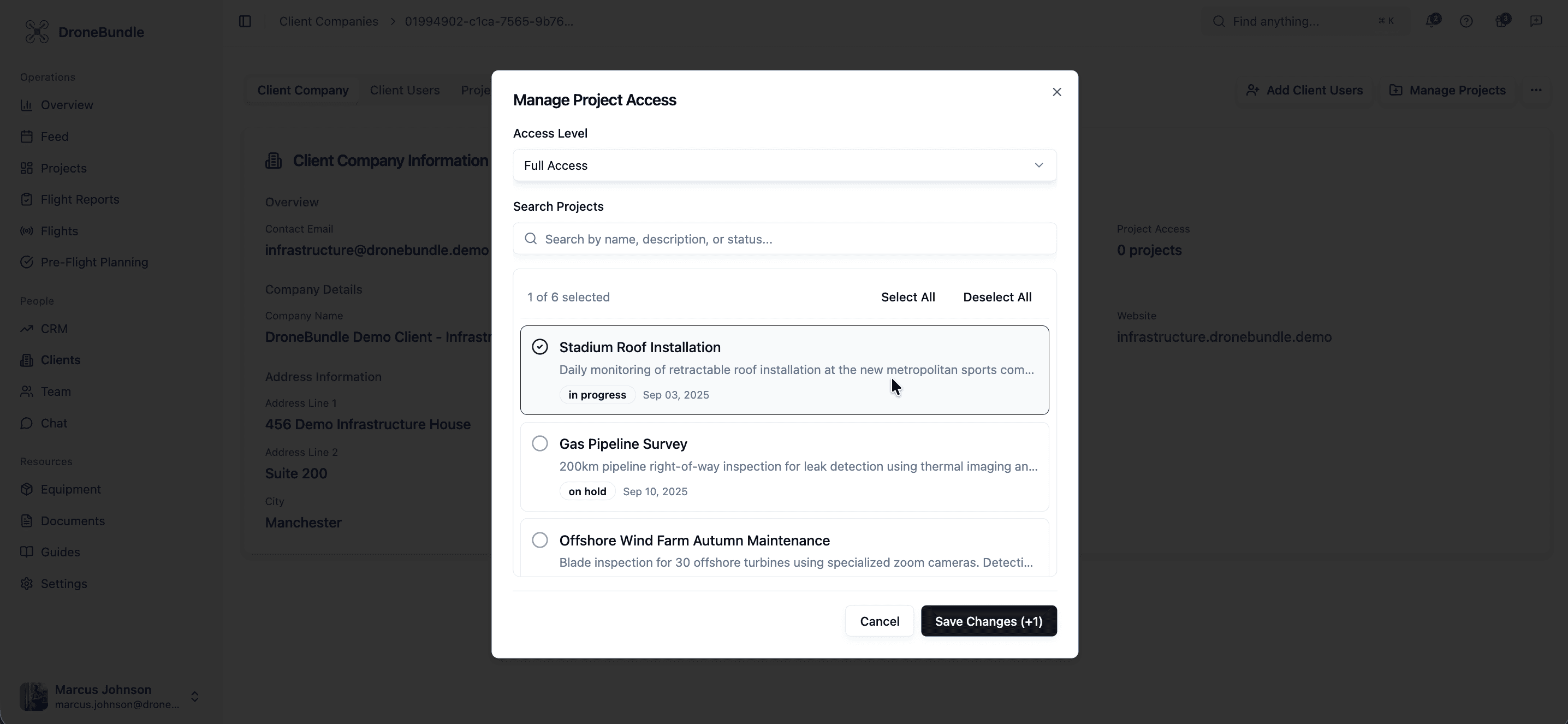 Client portal project view showing organized flight data and deliverables