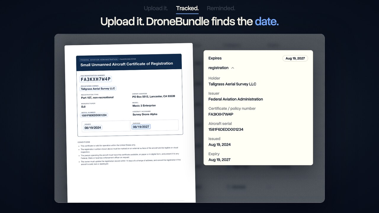 Document Expiry Tracking: Upload a Certificate and DroneBundle Finds the Date