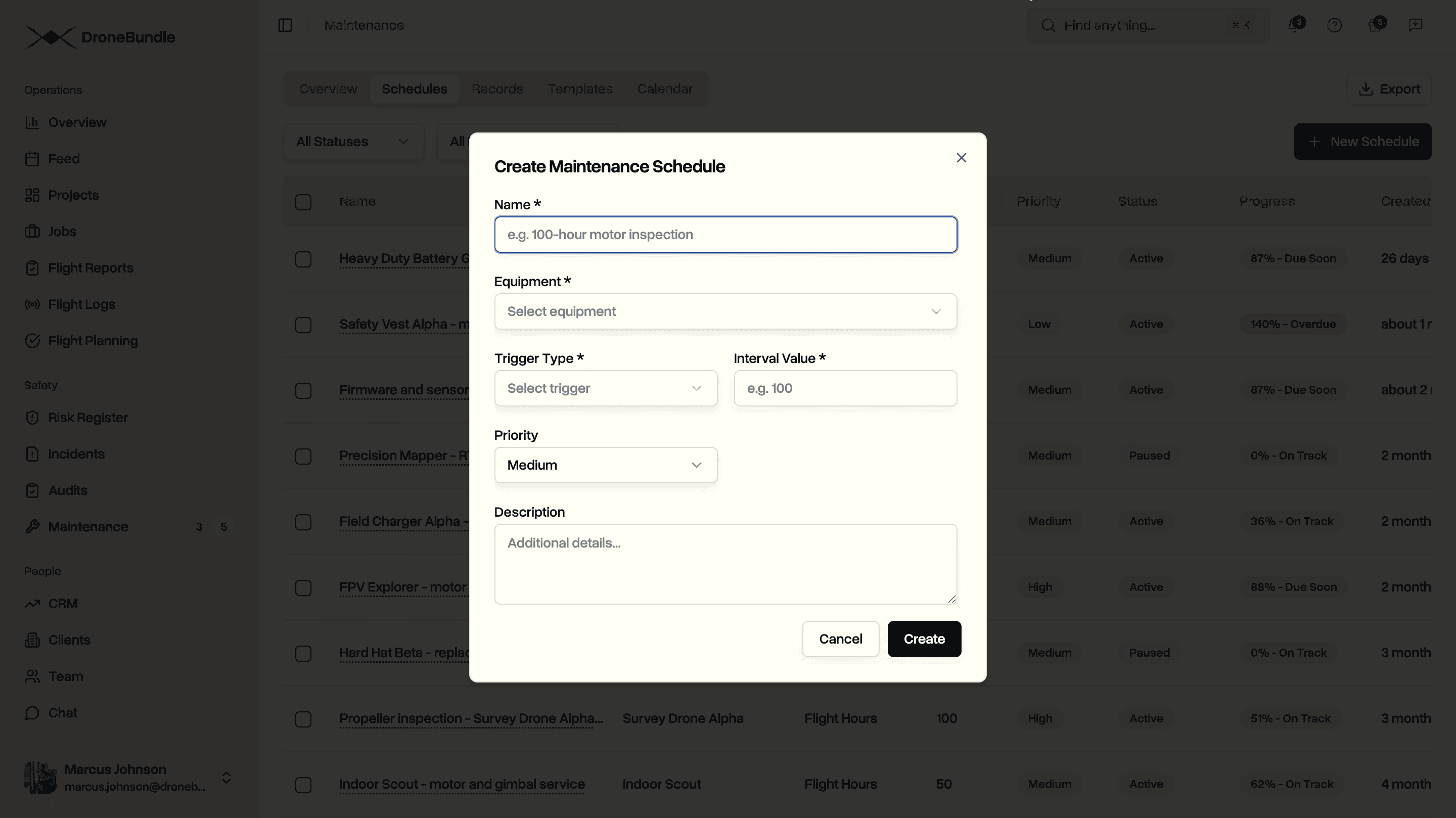 Setting up a maintenance schedule by choosing the drone, what to track, and how often to service it