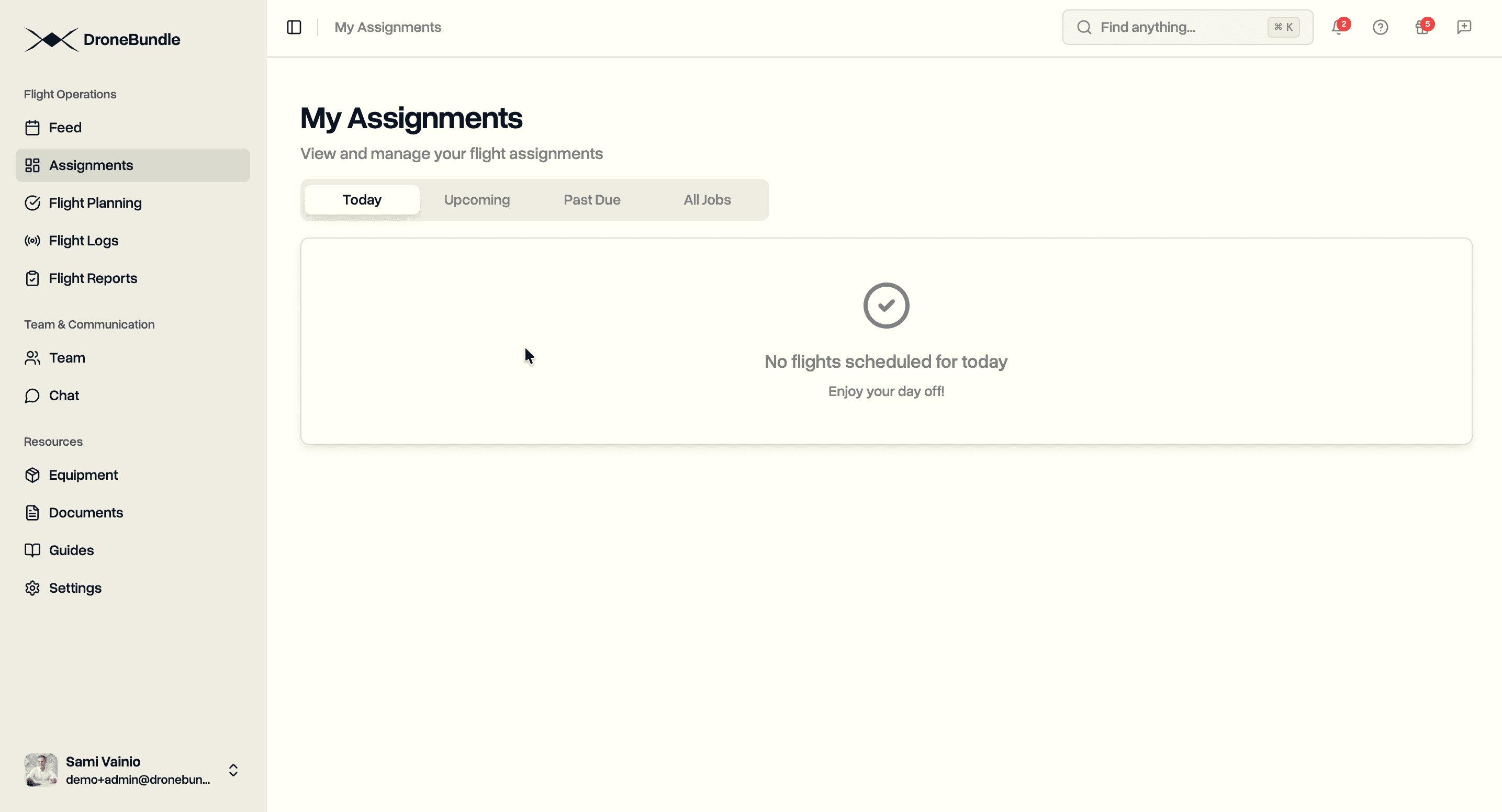 Pilot view with assignments and flight operations sidebar