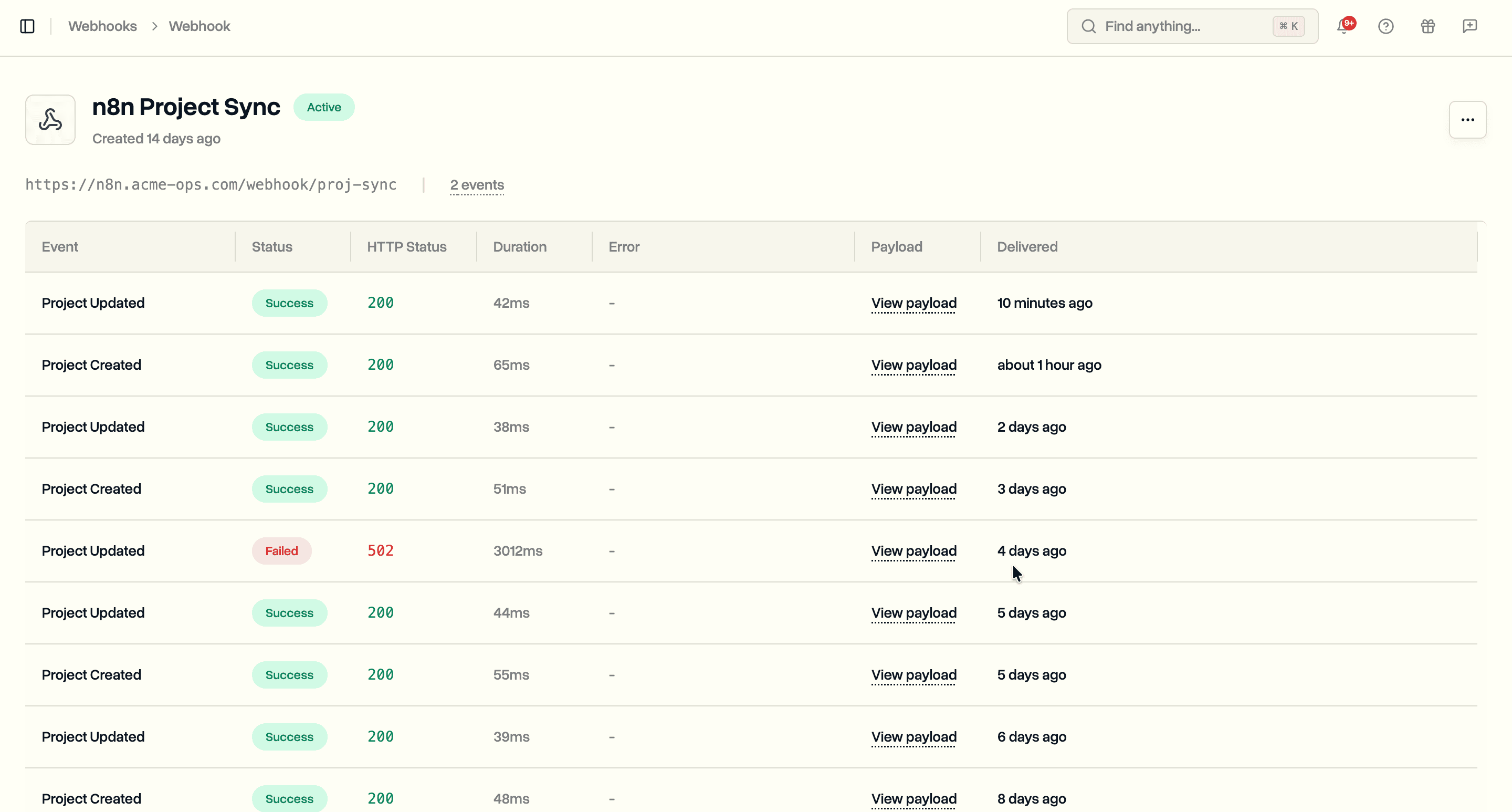 Webhook delivery logs