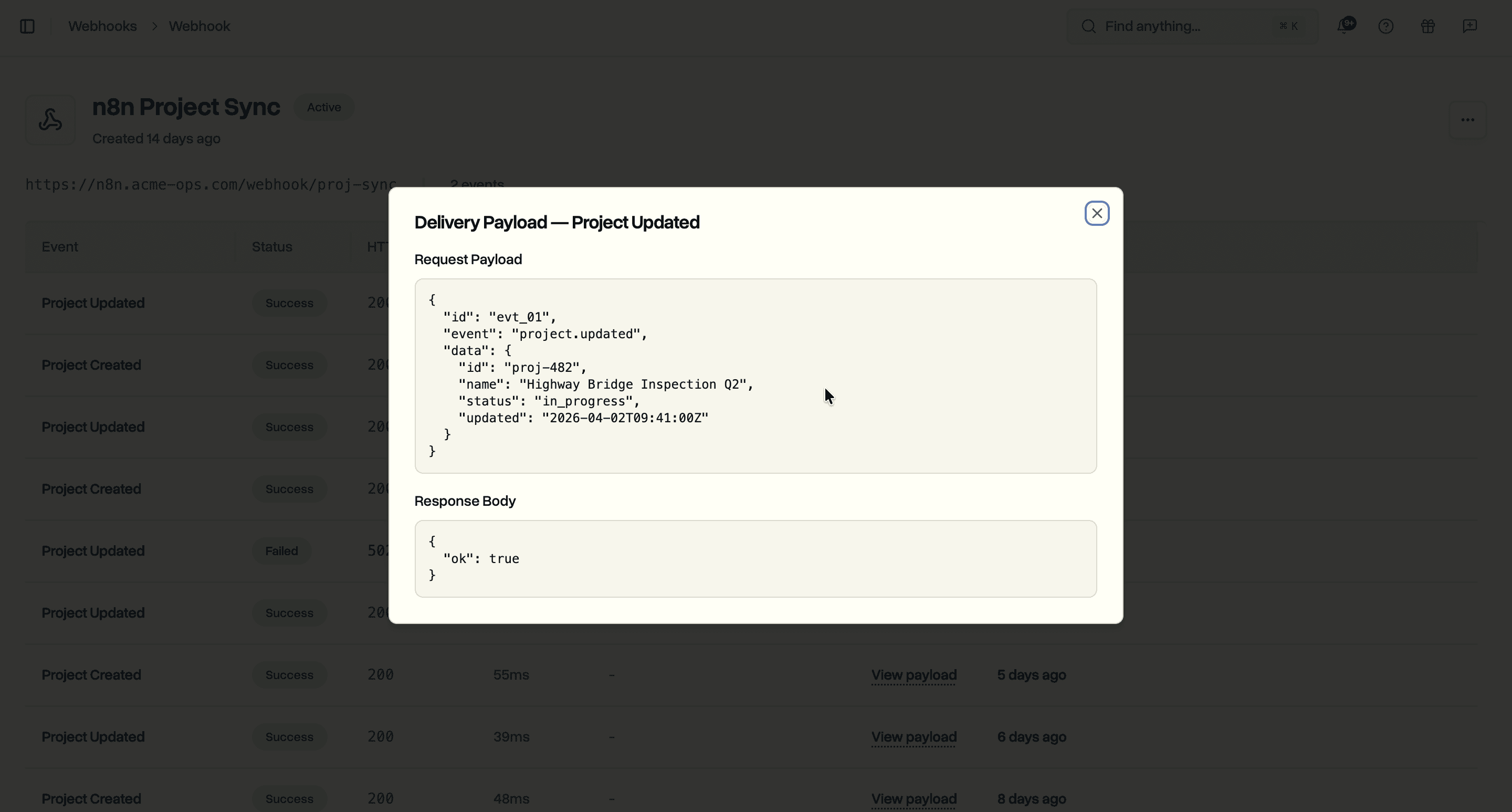 Delivery log request details