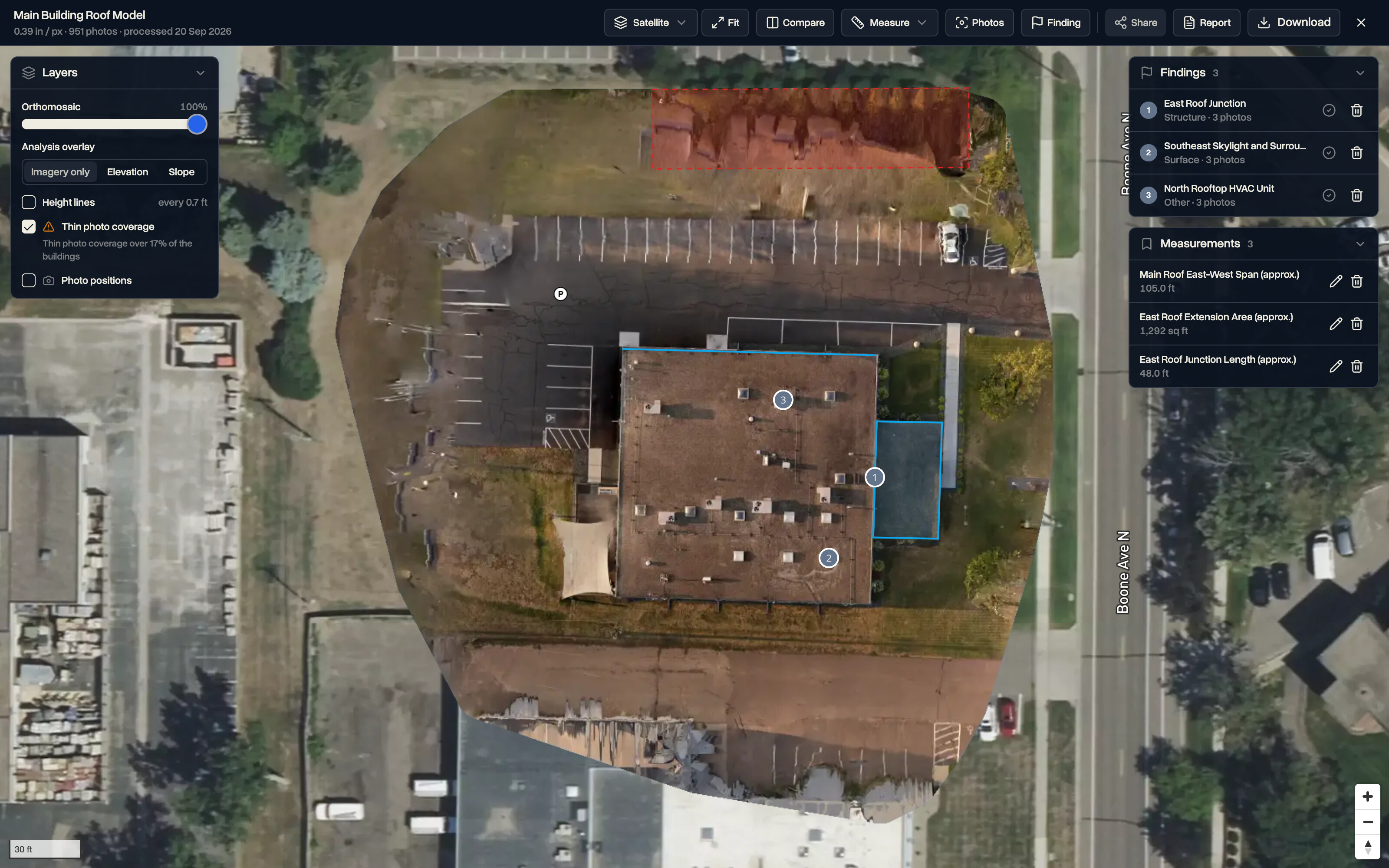 DroneBundle drone mapping view of a roof