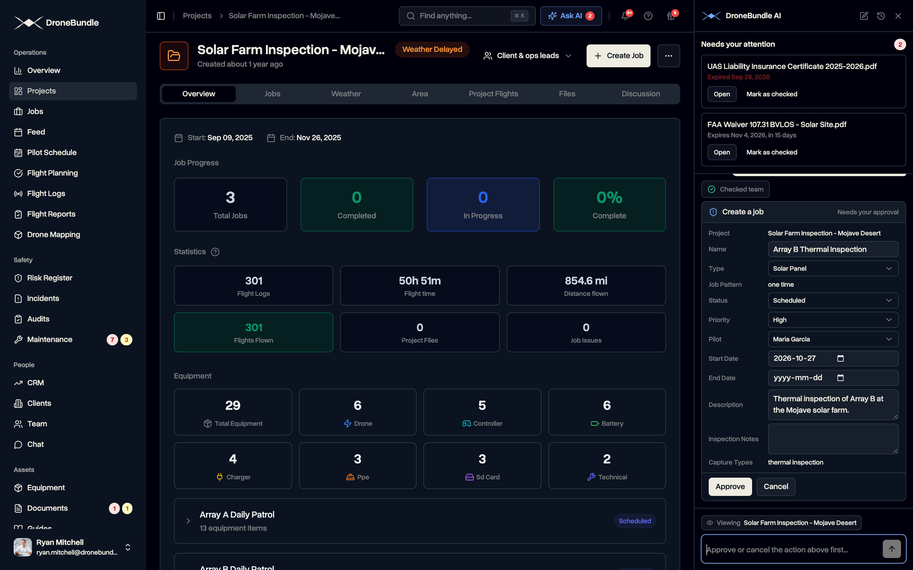 DroneBundle AI drafting a new job for approval