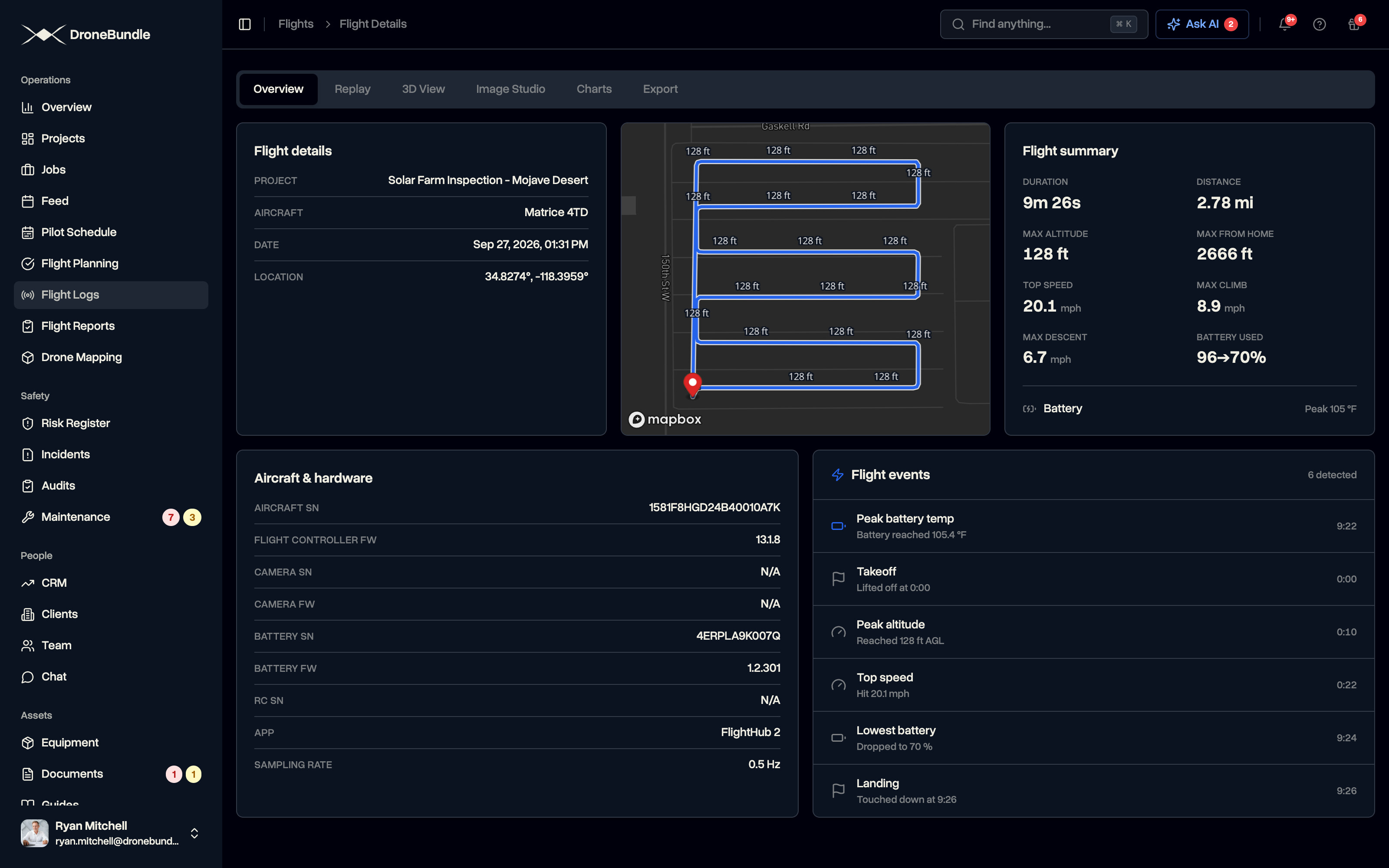 A single flight log in DroneBundle