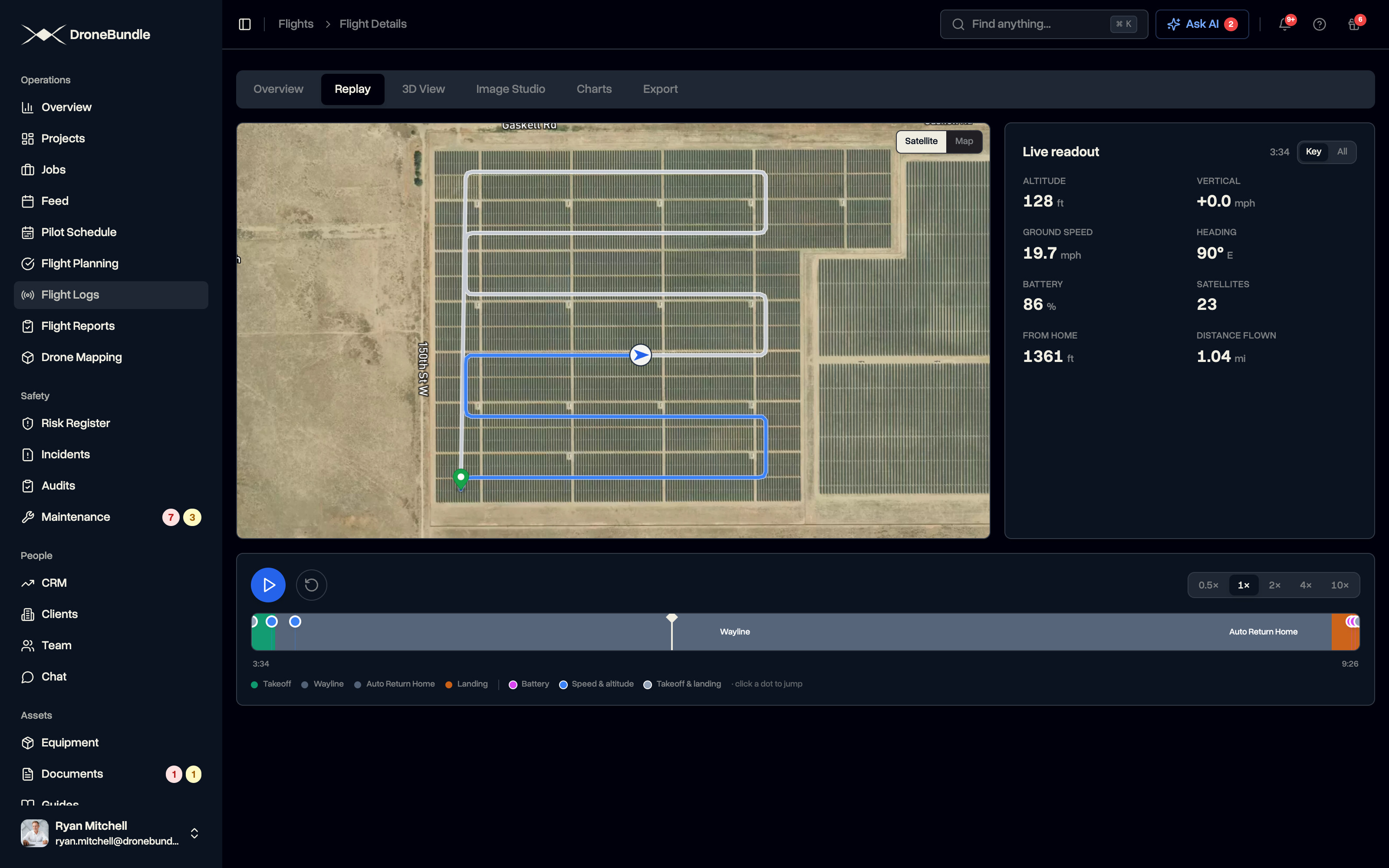 DroneBundle flight replay with live readout
