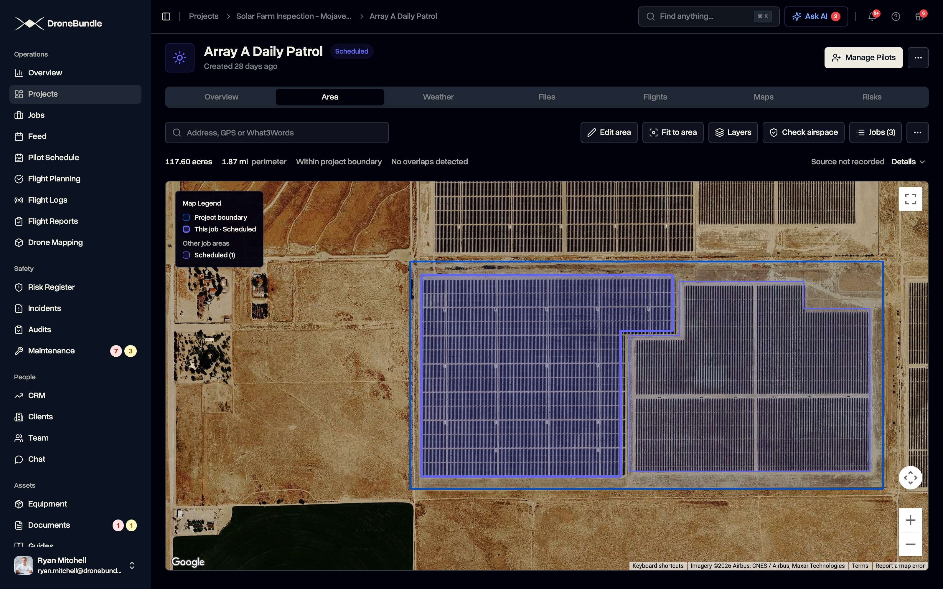 A job area on satellite imagery in DroneBundle