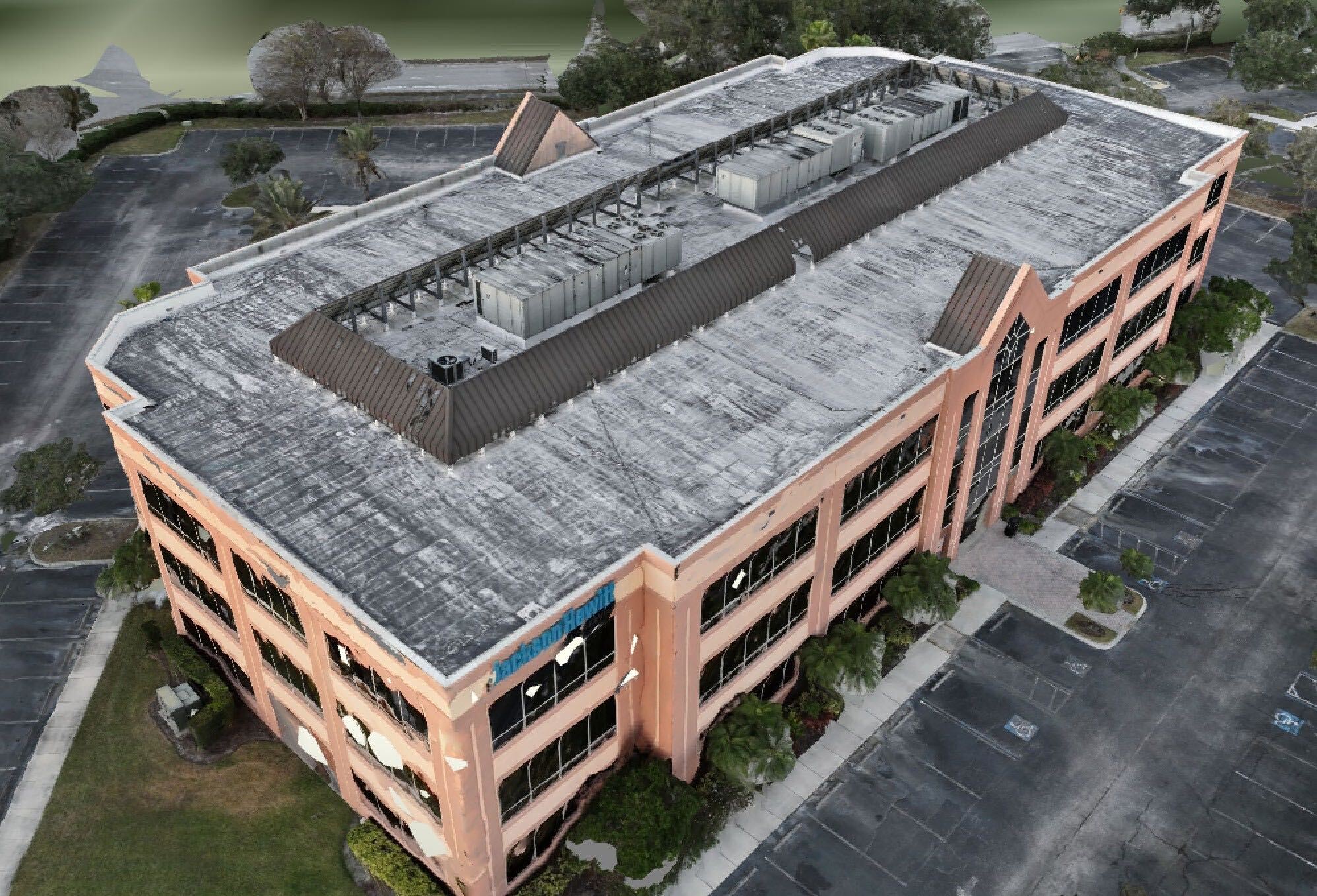 Aerial drone inspection of commercial building rooftop