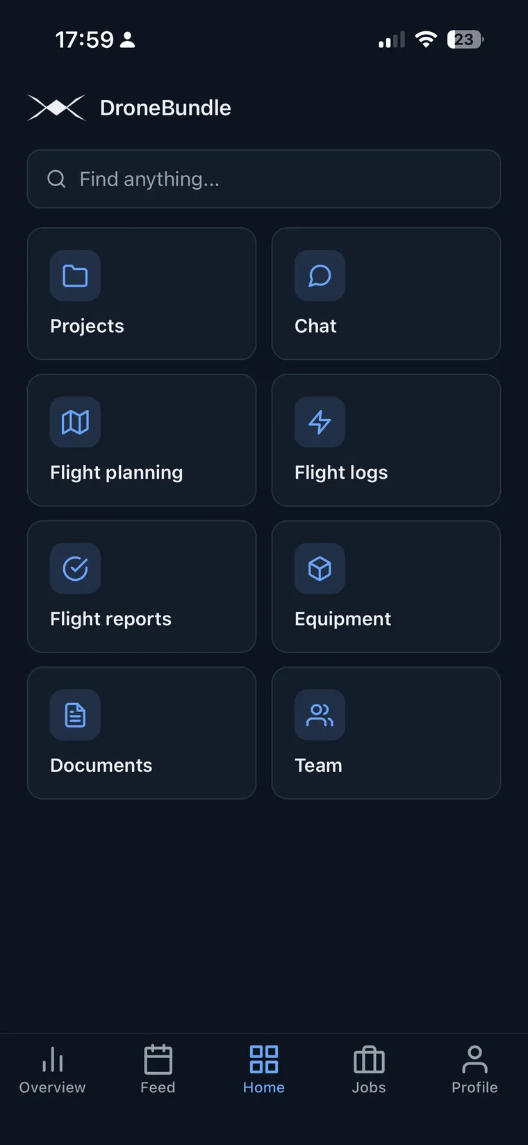 The DroneBundle iPhone app home screen