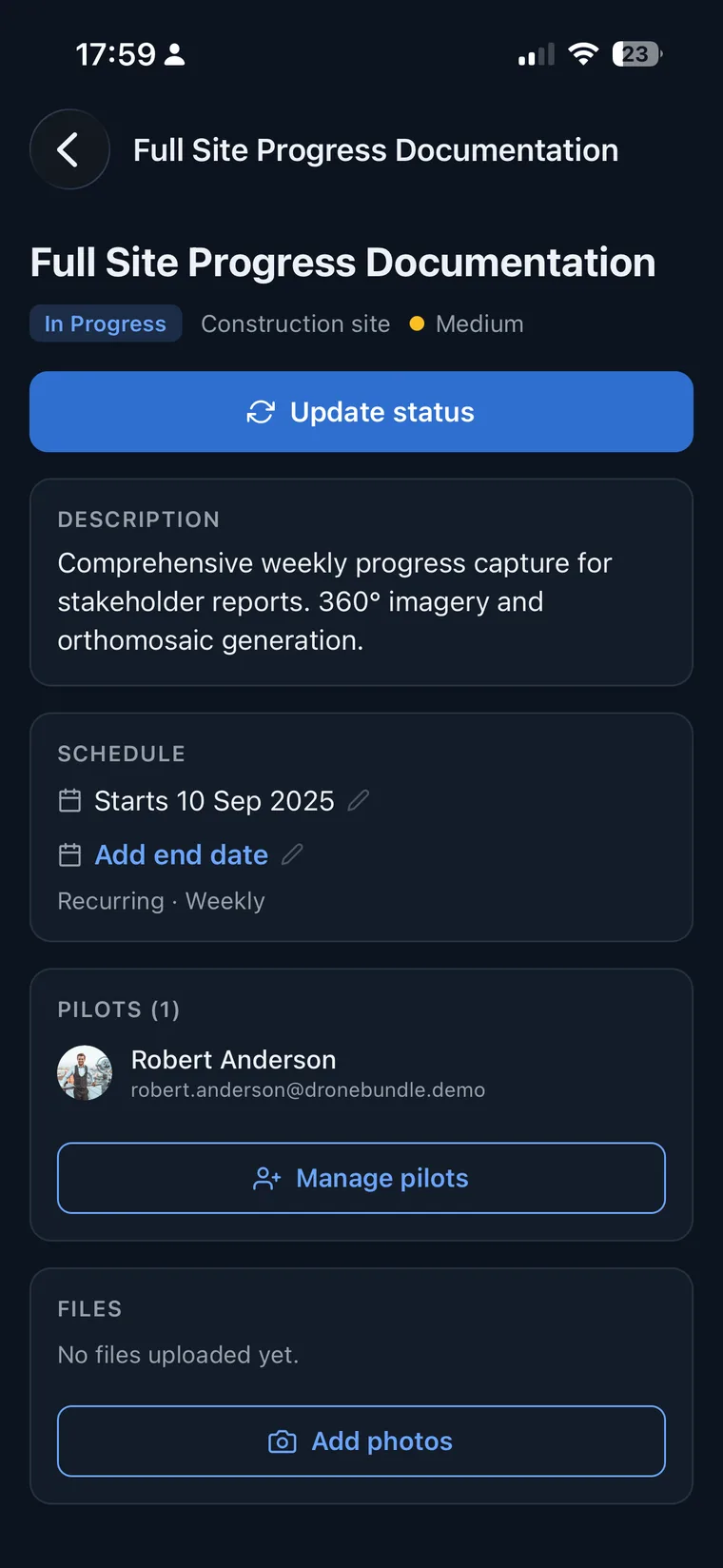 Updating a job status from the field in the DroneBundle iPhone app