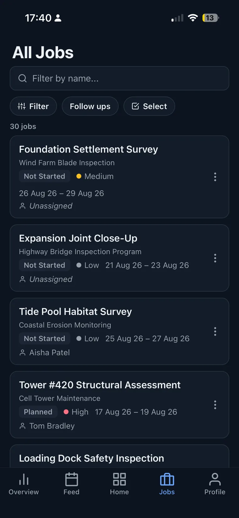 Job list in the DroneBundle iPhone app