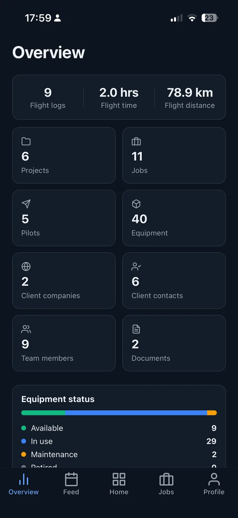 Fleet overview in the DroneBundle iPhone app